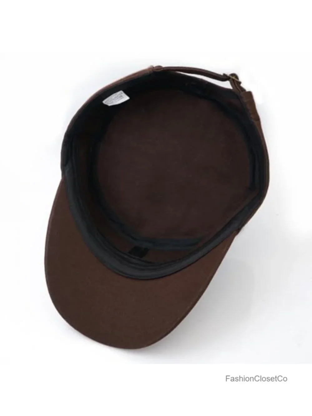 Twill Military Corps Hat Flat Top Cap with PU Leather Brim